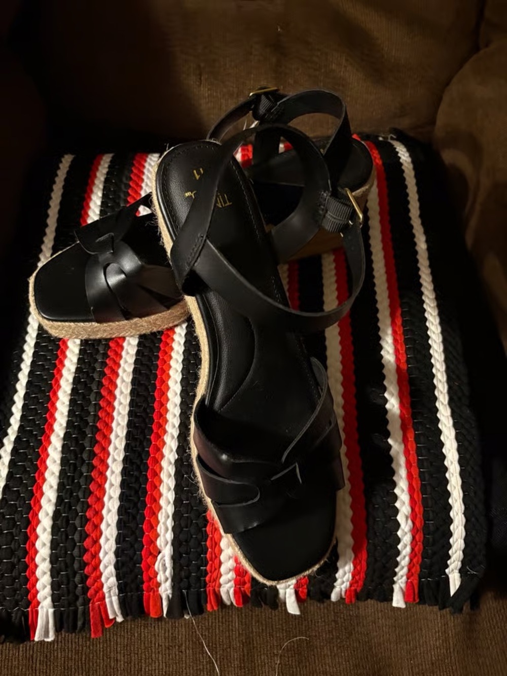 Time and Tru Black Espadrille Platform Sandals